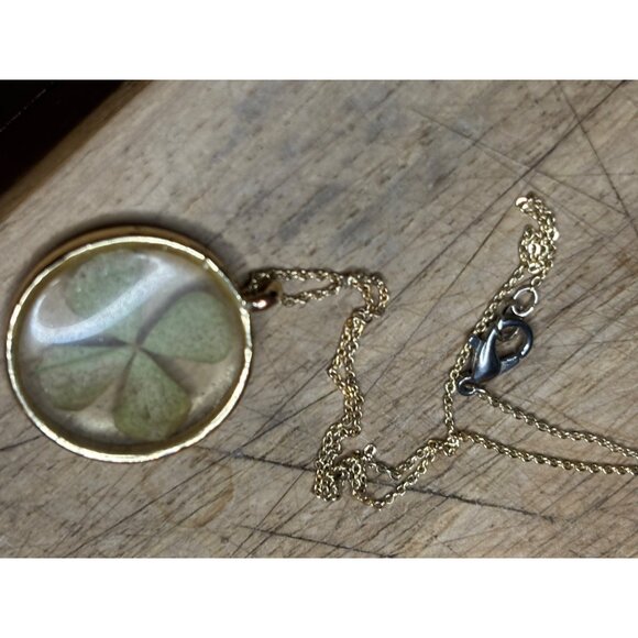 Four-Leaf Clover Pendant Necklace With Gold-Tone Chain - Picture 3 of 5